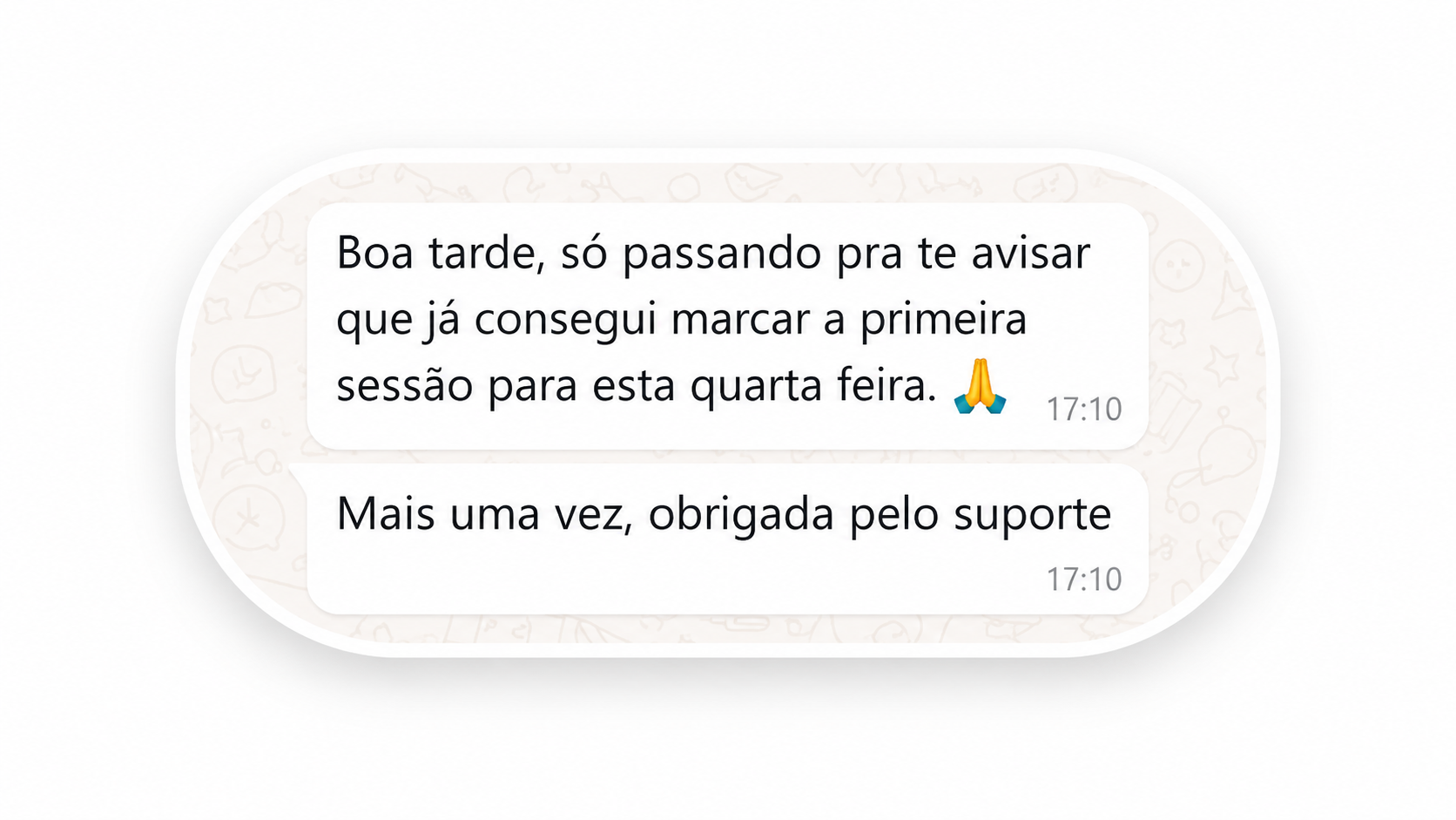 Paciente agradece pelo suporte ao conseguir marcar primeira sessão de hiperbárica