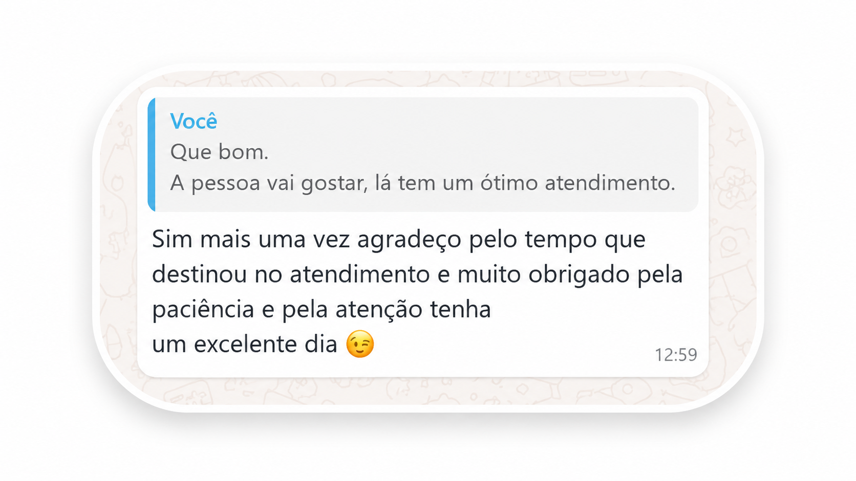 Paciente agradece pelo tempo e atenção no atendimento do Dr. Hiperbárica